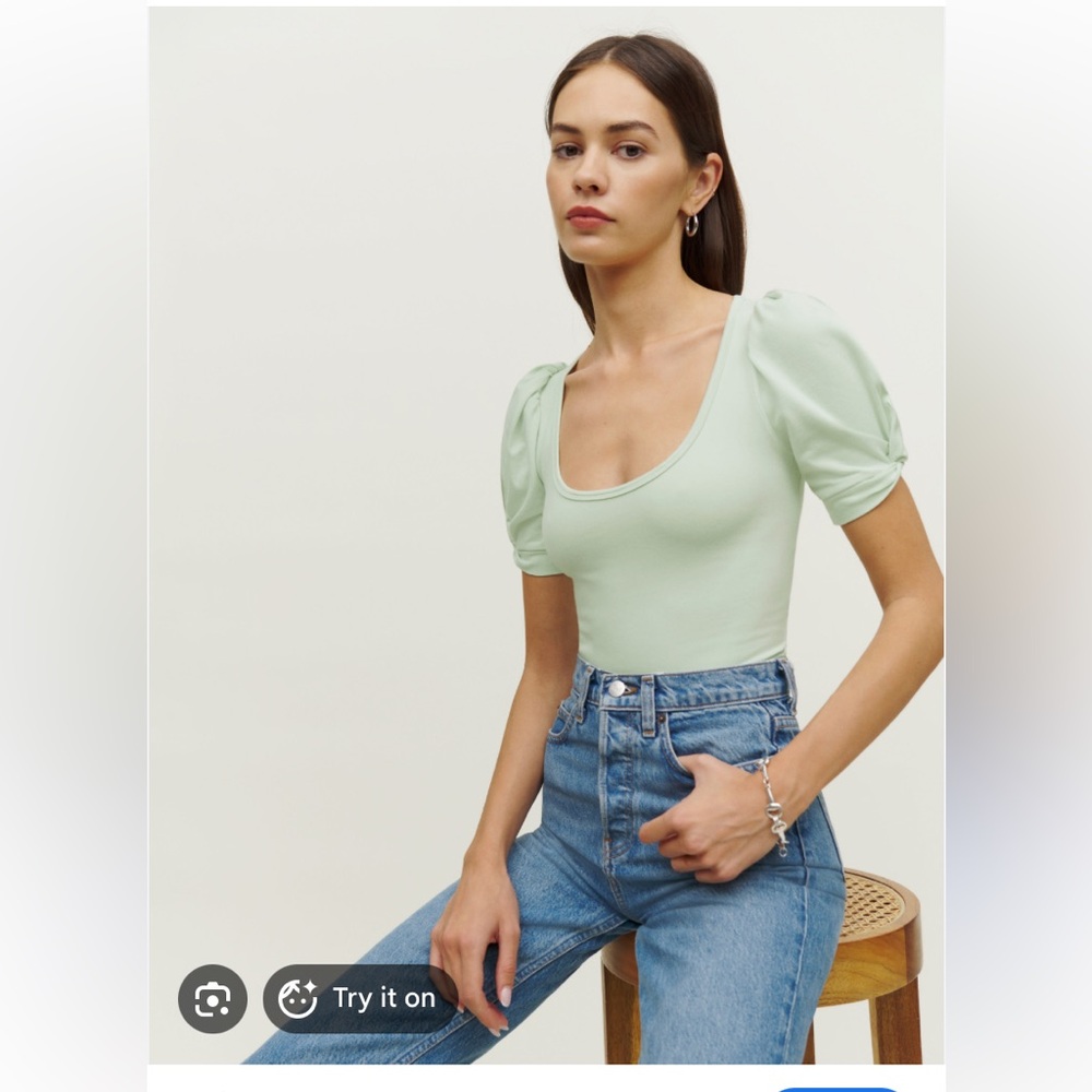 NWT Reformation frances top pistachio SZ XS puff sleeve knit green mint